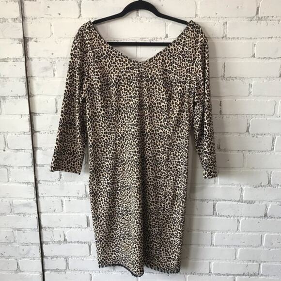 Robbie Bee Plus Size Vintage Animal Print Dress Cheetah Sexy Size 14 Fringe - Picture 2 of 8